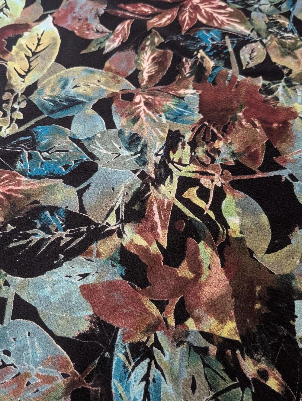 Leaf Print Black Multicolor Scarf